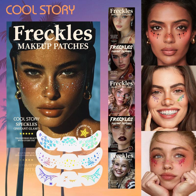 6 Sheets Christmas Freckle Stickers Makeup Party Face Tattoo Cheek Blush Spot Patches Temporary Body Art Decals for Teens Adults
