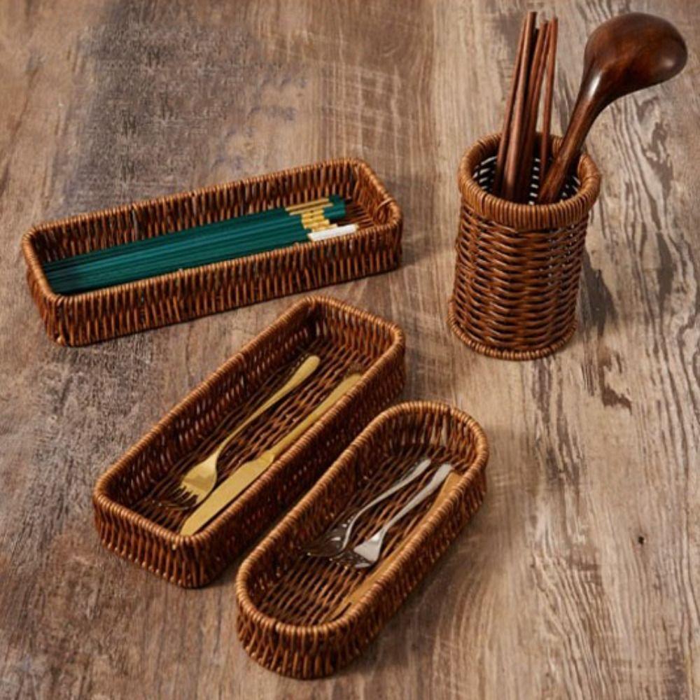 Household Rattan Wicker Woven Serving Baskets Rattan Basket  Restaurant Serving Tabletop Display