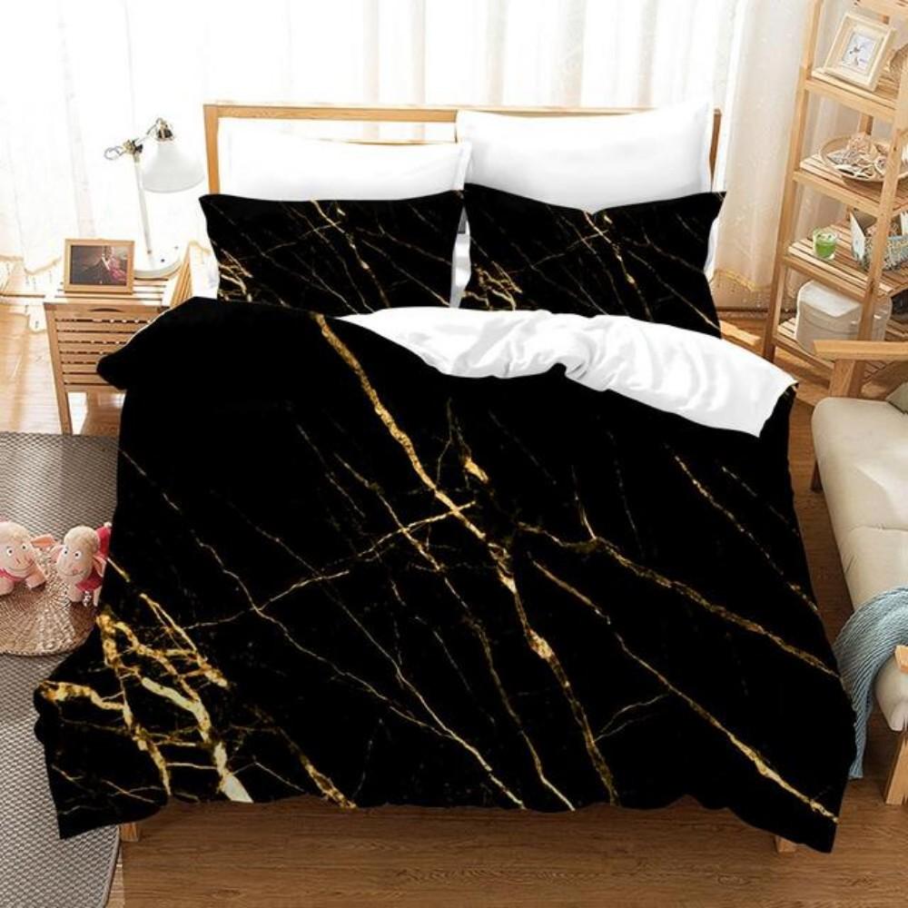 Luxury 3D Black Marble Bedding Sets Simplicity Gilding Bed Linen Women Girls Single Double Twin Queen King Size Duvet Cover Sets