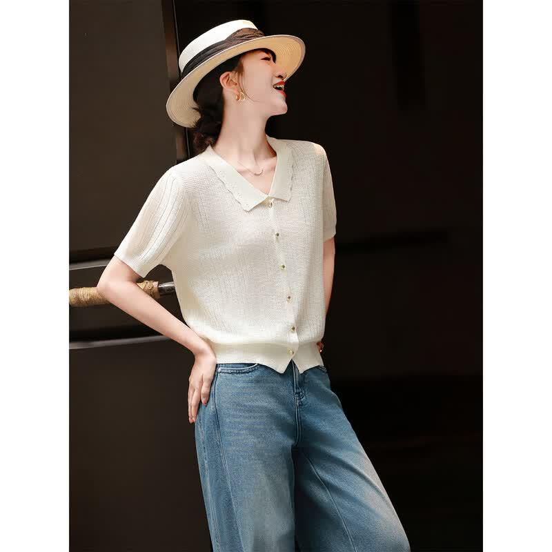 Elegant Women's Knit Cardigan with Peter Pan Collar