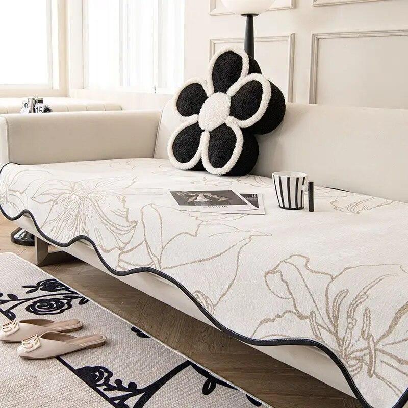 

Черная диванная подушка с волнистым краем, диванная подушка из синели, зима-лето, с принтом, обернутые диваны, полотенце, пылезащитное, износостойкое 90x90cm 1pcs