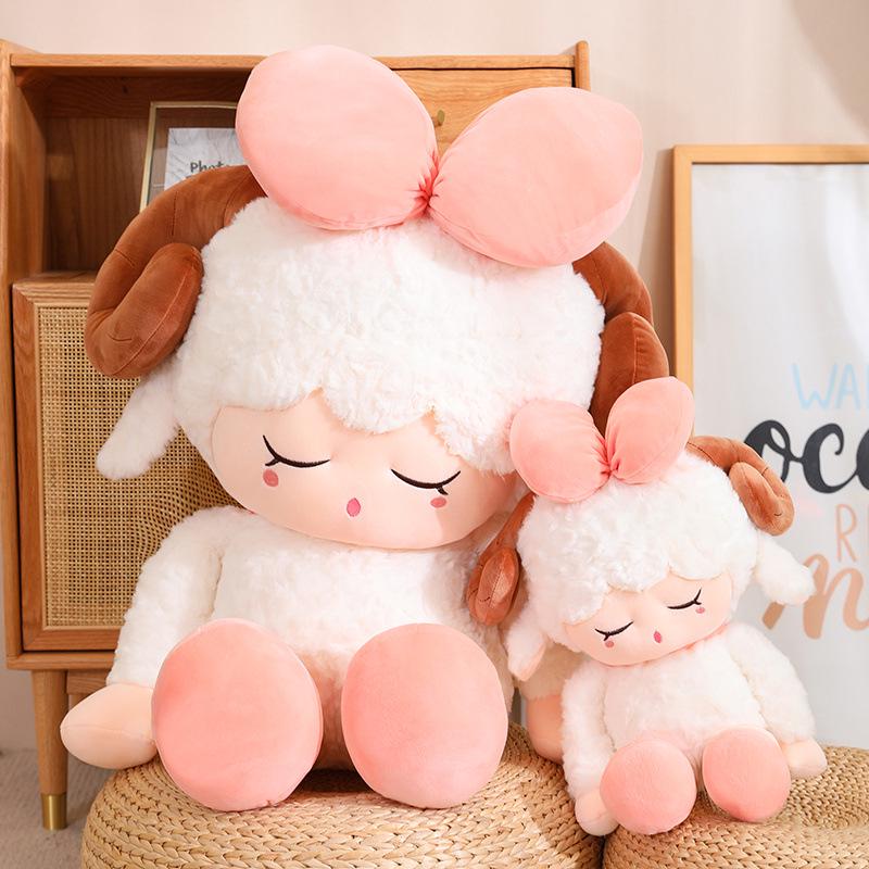 Adorable Aries Plush Sheep Doll with Bowtie - Soft Sleeping Pillow for Kids