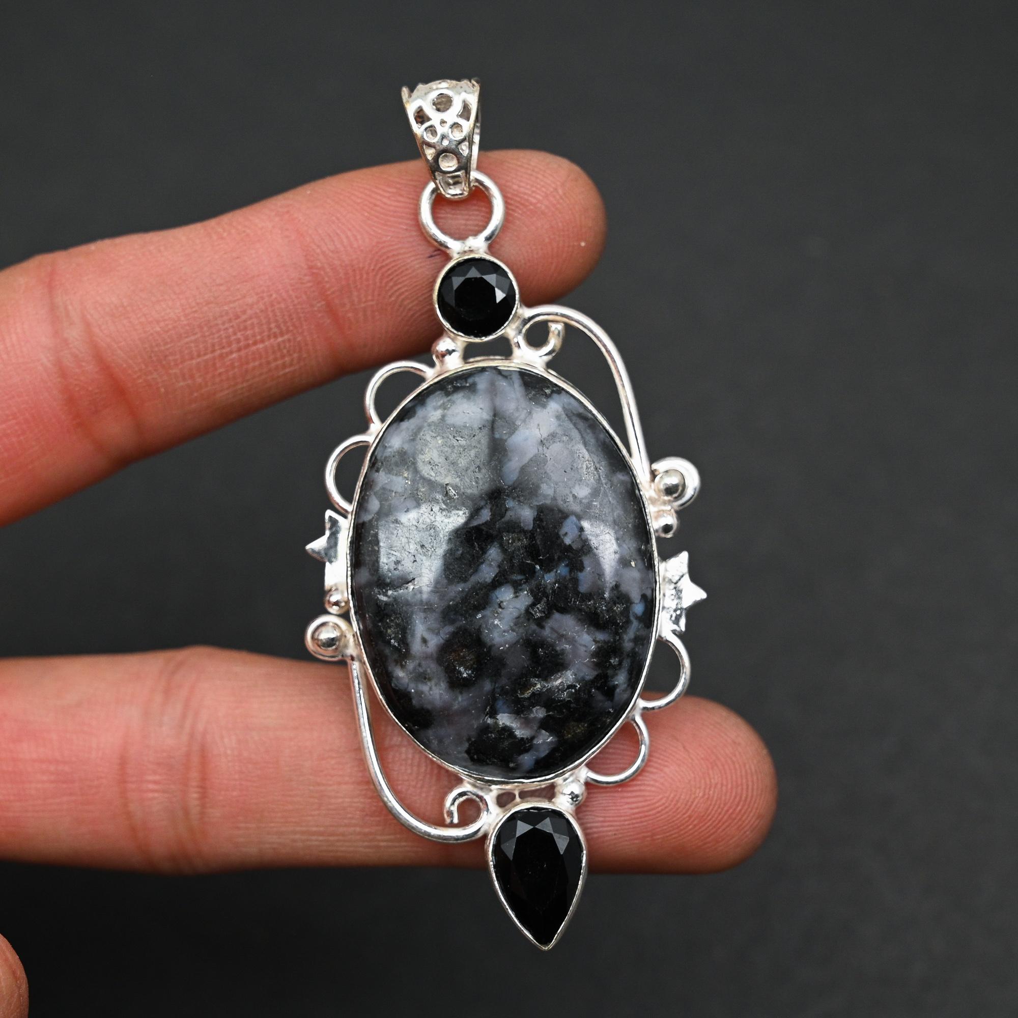 

Подвеска из стерлингового серебра 925 пробы, подвеска из натурального драгоценного камня, подвеска ручной работы, ювелирные изделия из Ларвикита, подарок на годовщину, подвеска для женщин