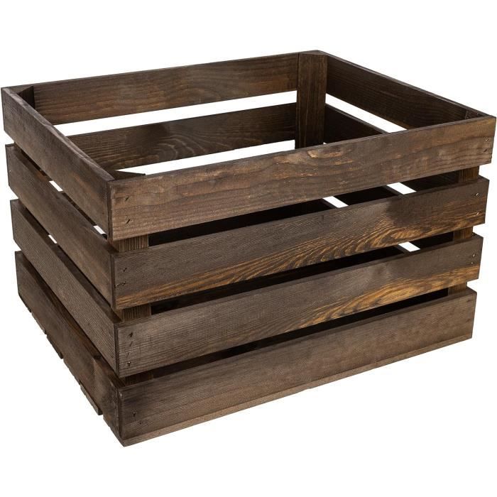 Caisse en Bois Wengé - CREATIVE DECO - 50 x 40 x 30 cm - Caisse Rangement Bois - Caisse en Bois Vintage