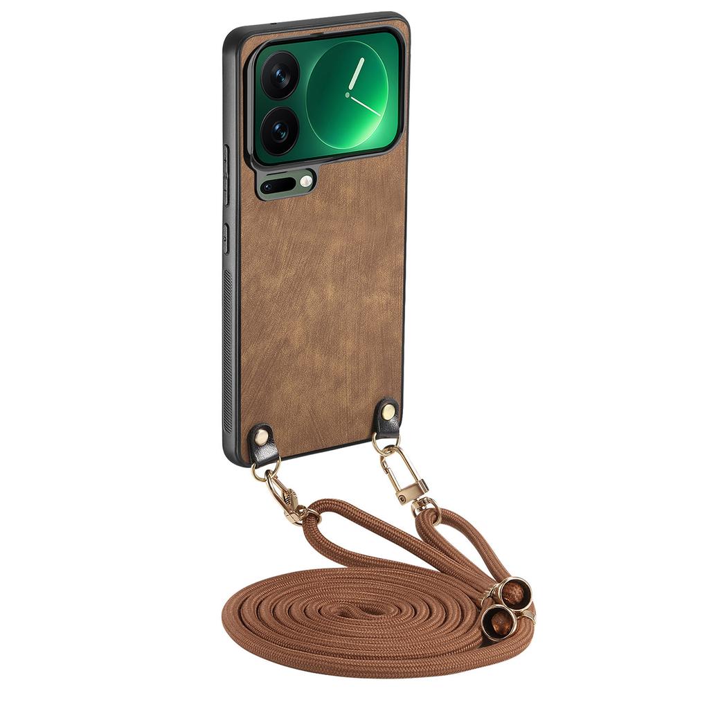 For Xiaomi 17 Pro Retro Leather Phone Back Cover with Adjustable Strap