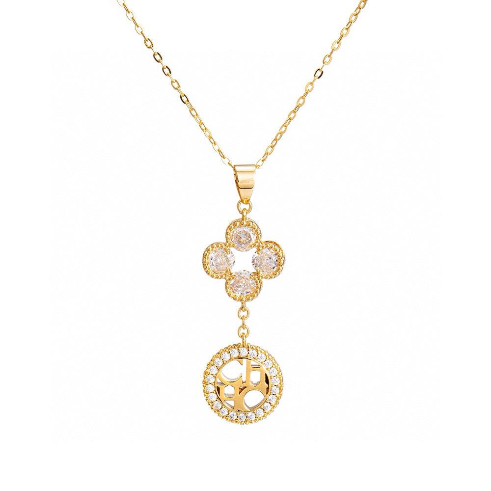 Elegant Zircon Clover Pendant Necklace - Light Luxury Design