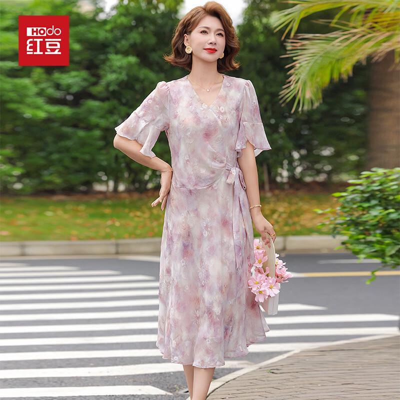 Elegant Floral Chiffon Short-Sleeve Summer Midi Dress 3XL