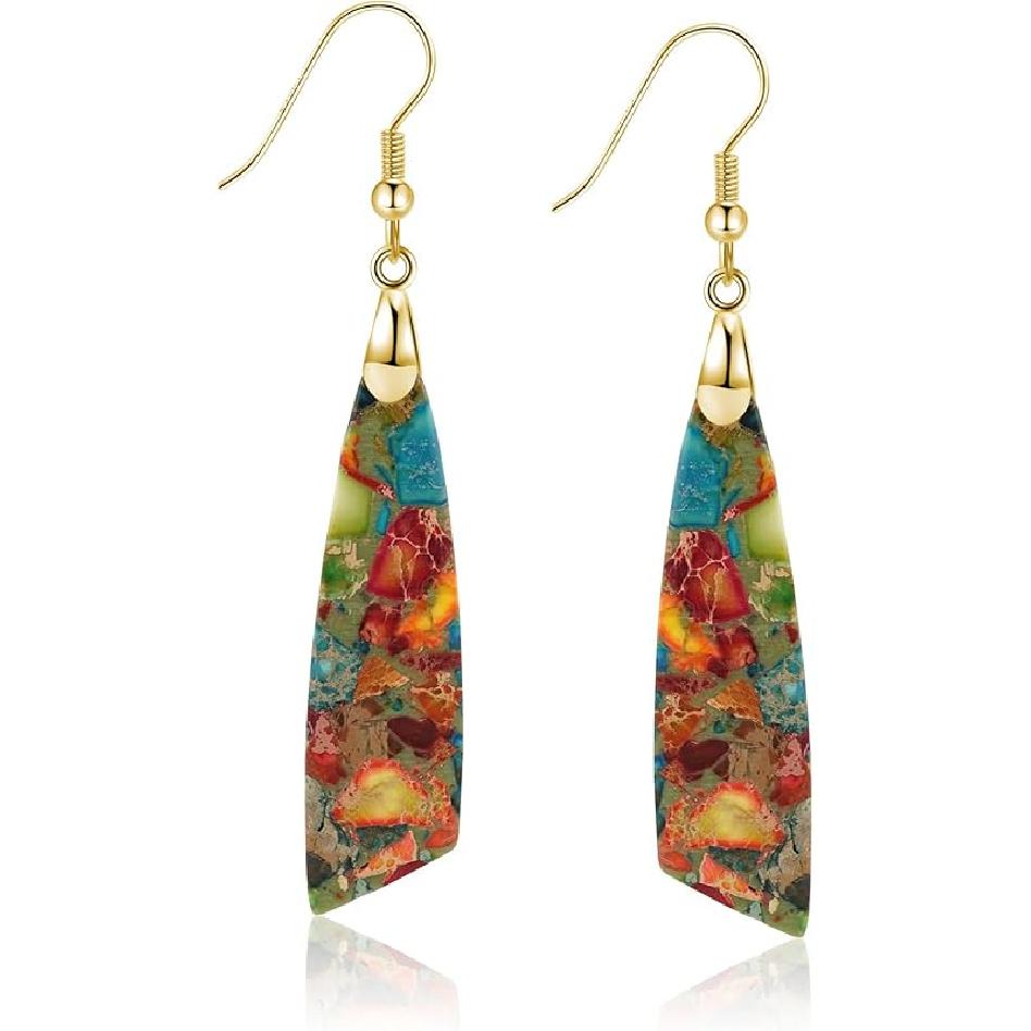 Jasper Stone Earrings for Women Trendy Dangle Earrings Fishhook Drop Earrings