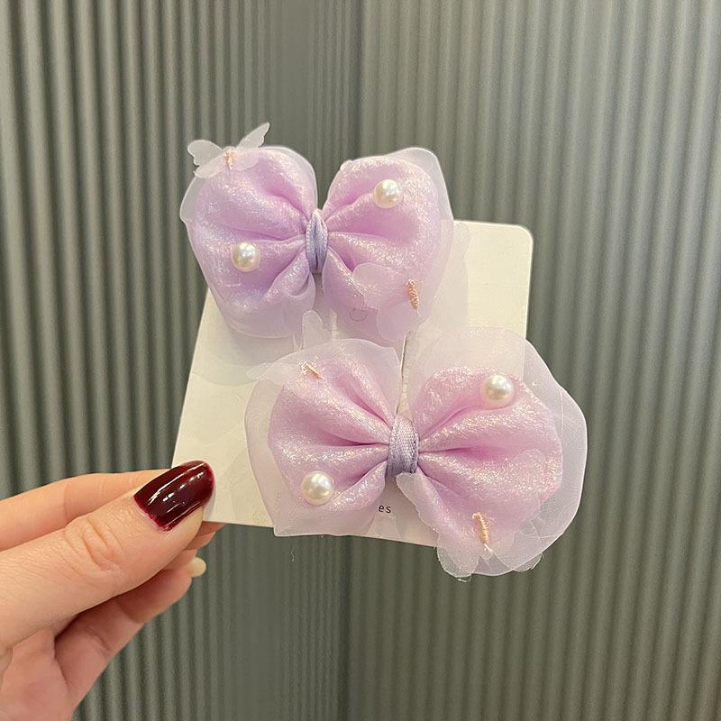 

Весенние заколки для волос в корейском стиле: Помятый марлевый бант, жемчуг и бабочка, головной убор для девочки