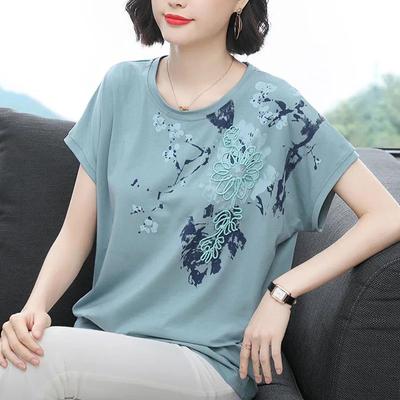 Damen Frühling und Sommer Übergröße Einfarbig Rundhals Halbarm Bedruckt Kurzarm Atmungsaktiv Bequem Shirt