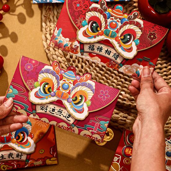 

4 шт. красные конверты яркие цвета мультфильм дракон дизайн 2024 весенний фестиваль удача деньги конверты товары для вечеринок