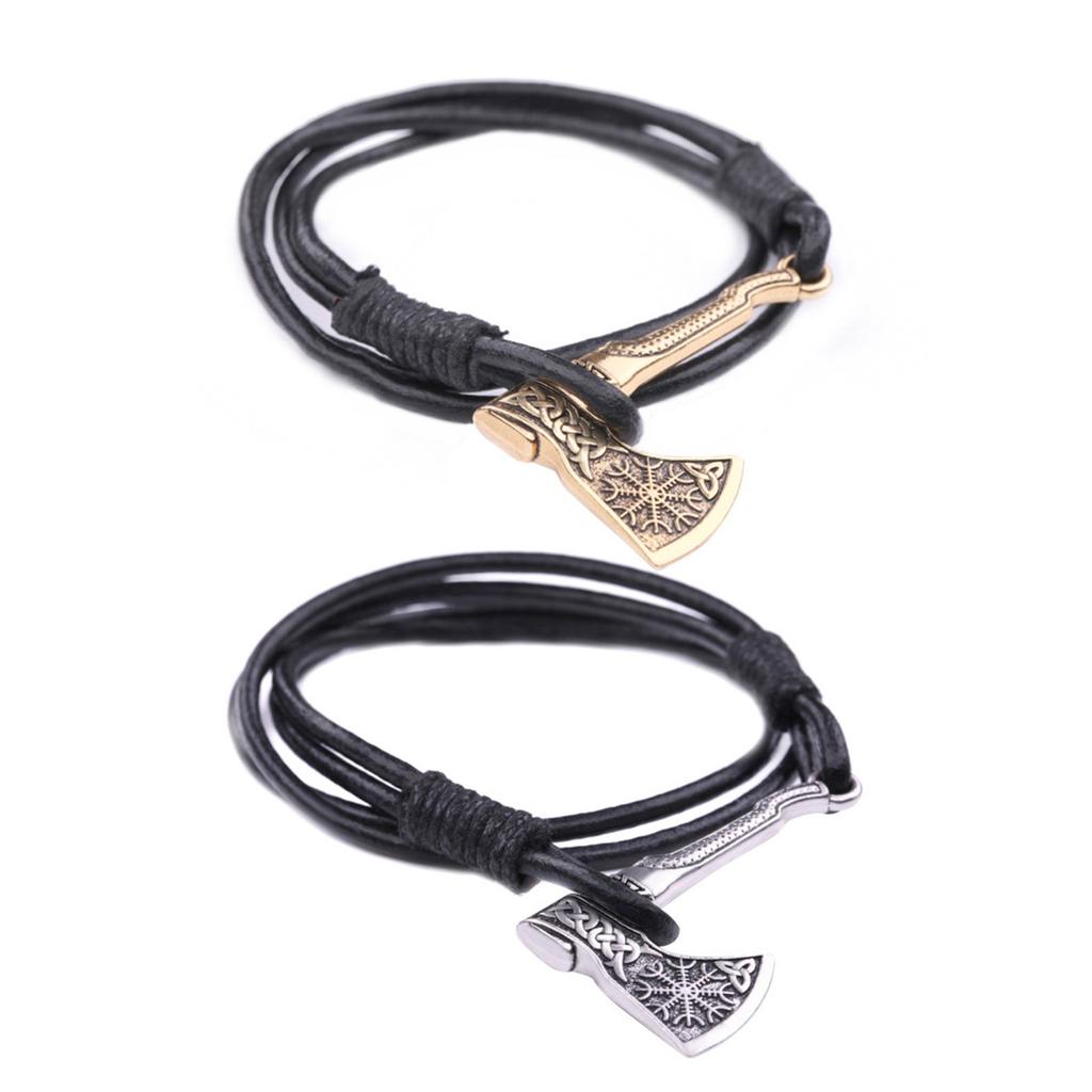 Axes Pendant Bracelet Wrap Bangle Nordic Jewelry for Men Concert Accessories Wristband for Parties and Everyday Outfits
