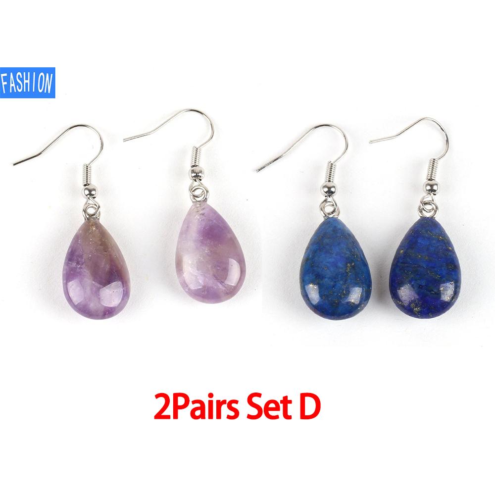 

Ювелирные изделия из полированного натурального кристалла, простые плоские серьги в виде капель воды, женские европейские и американские украшения ручной работы Amethyst+Lapislazuli
