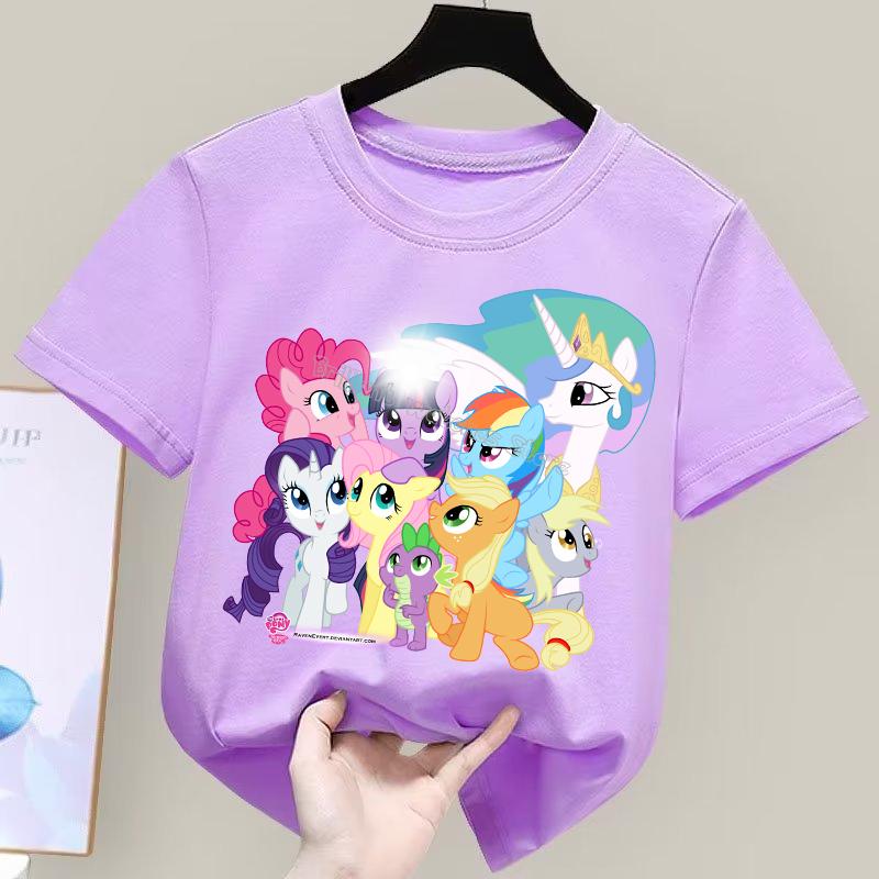 My Little Pony T-shirt for Children Cartoon Partern Tee Top New Boys Girls Round Collar Clothes Kids Anime Cotton Clothing Gift