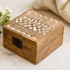 Wooden Box Whitewashed Aztec Design 10x10 Cm