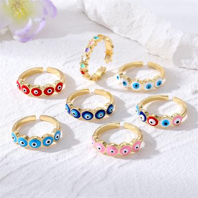 Trendy Boho Gold Color Blue Evil Eye Lucky Rings for Women Men Adjustable Opening Finger Ring Jewelry