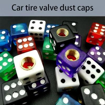 4 pièces/set Bouchons de Valve de Pneu Dés en Aluminium Bouchon de Valve de Roue de Voiture Dés Couvercles anti-poussière pour Tige de Valve de Roue de Voiture Camion Motocyclette Vélo