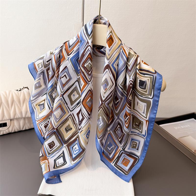 Women's Imitation Silk Square Scarf Soft Satin Lattice Print Wrap Foulard Neckerchief Bandanas Hair Skinny Tie Scarves Shawls