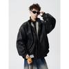 Men's American Retro PU Leather Cotton Jacket - Hong Kong Style, Autumn/Winter, High-End Trend, Loose Fit, Short Stand-Up Collar