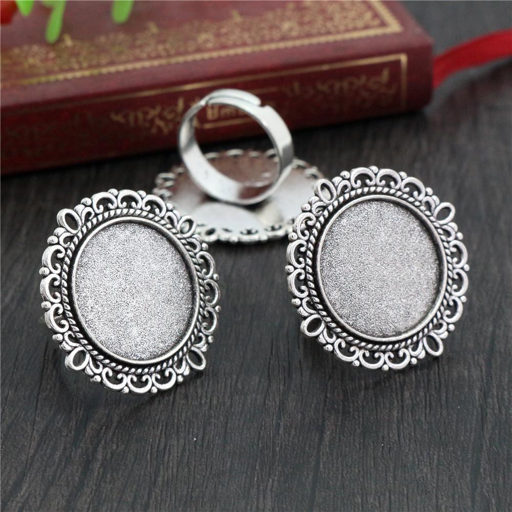20mm 5 Stück Antik Versilbert Bronze Messing Verstellbare Ringfassungen Leer/Basis,Passend für 20mm Glas Cabochon,Knöpfe;Ringeinfassungen
