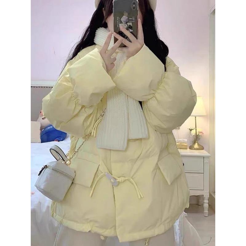 Women's 2024 Korean Style Loose Toggle Button Cotton-Padded Down Jacket for Autumn/Winter