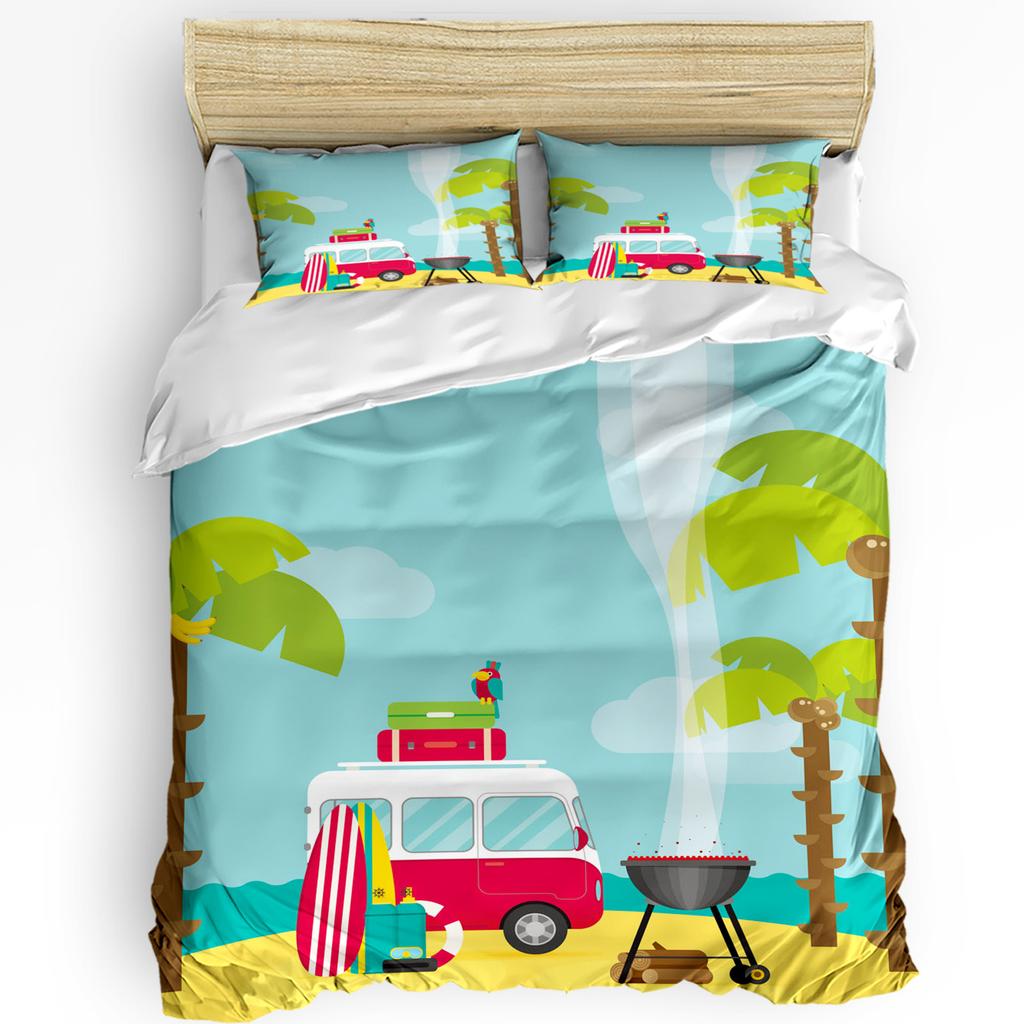 Beach Sea Starfish Shells Green 3pcs Bedding Set For Bedroom Double Bed Home Textile Duvet Cover Quilt Cover Pillowcase