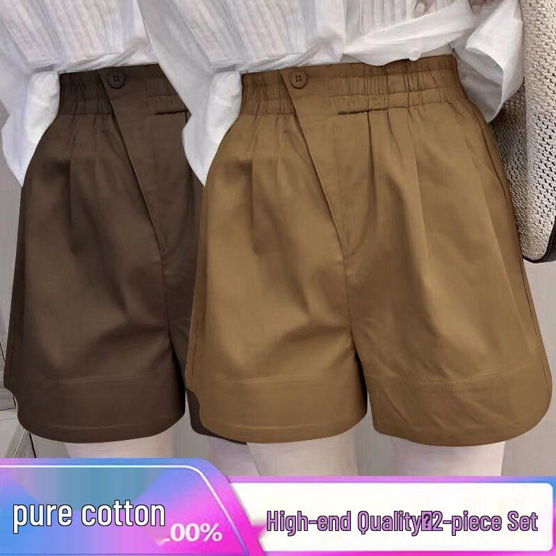 Women's 100% Cotton High Waist Summer Casual Plus Size Wide Leg Shorts