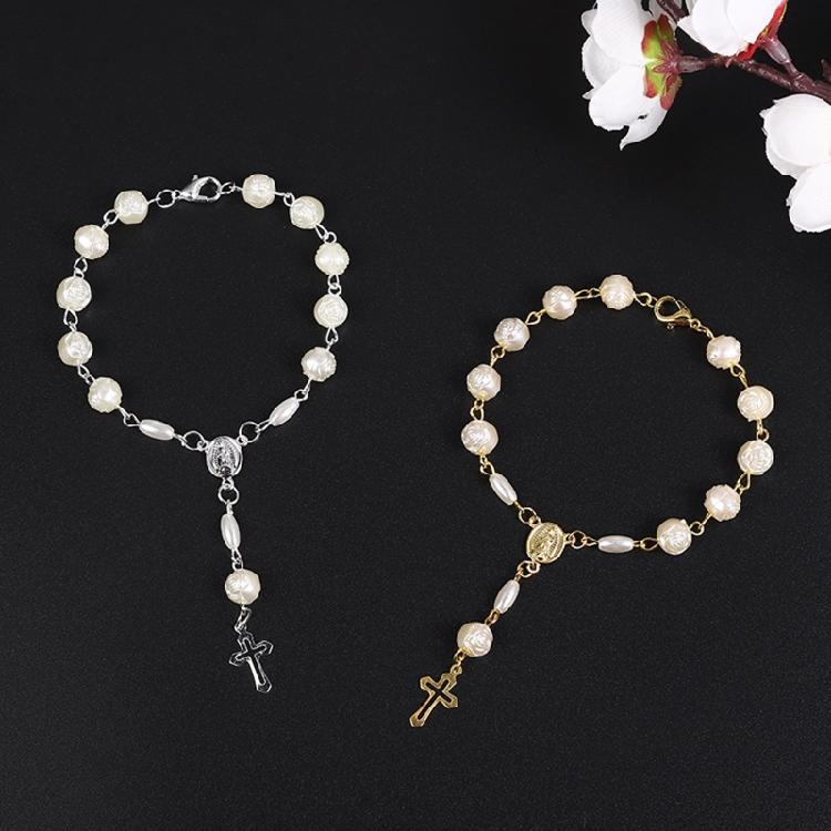 Rosary Finger Baptism Rosaries White Rose Bracelet for Baptism Favor Christening