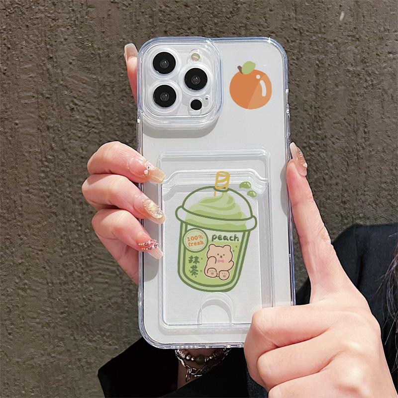 Card Slot Holder Silicone Wallet Pocket Case For Oppo Reno 12F 13F 14F Samsung A15 A25 A35 Redmi Note 9 12 13 Infinix Note 30 Cover Clear Phone Bumper
