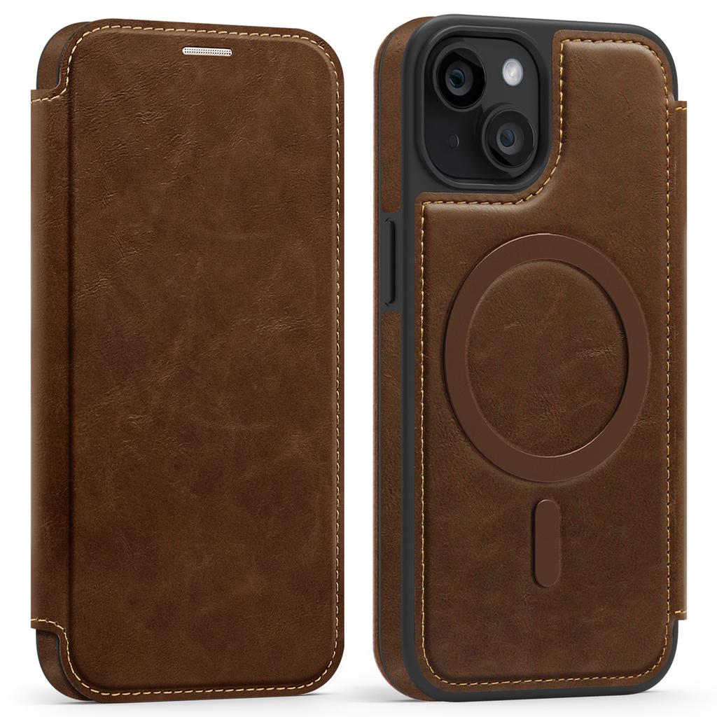 For iPhone 13 Case Compatible with MagSafe RFID Blocking Card Holder Leather Phone Cover