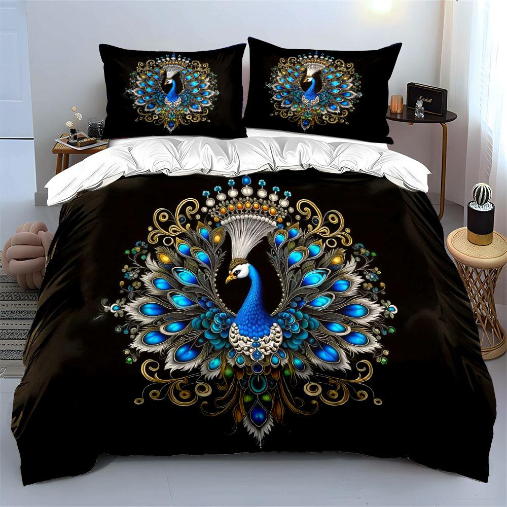 Peacock Design Decorative 3-Piece Set Soft Comfortable Duvet Cover Bedding Set Included 1*Duvet Cover & 2*Pillowcases, Gift