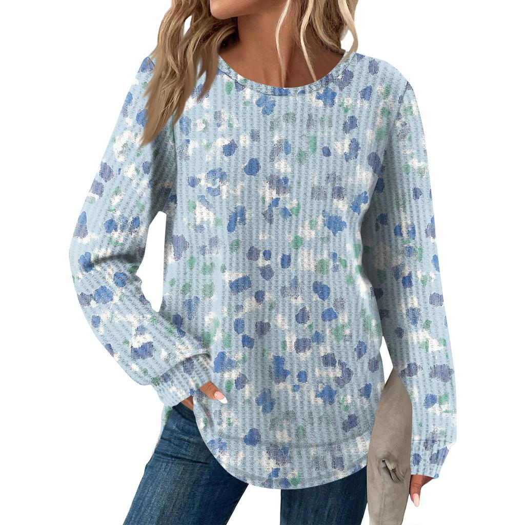 Women's Fashion Long Sleeve Floral Loose Long Sleeve Round Neck Casual Top
