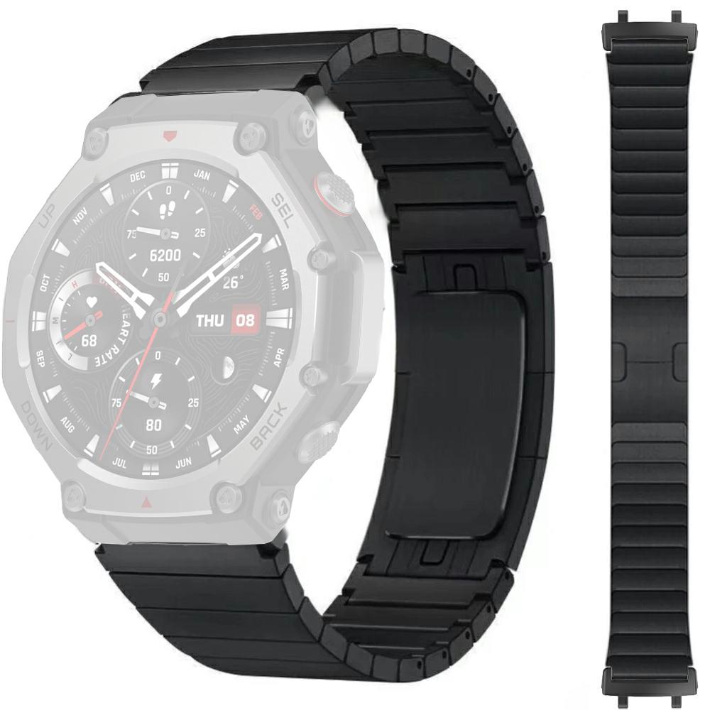 For Huami Amazfit T-Rex Pro A1918 Watch Band 1-Bead Stainless Steel Wrist Band