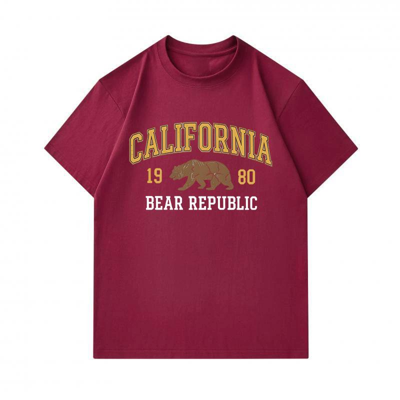 Herren 100% Baumwolle Rundhals Kurzarm T-Shirt, Vintage Kalifornische Bärenrepublik 1980 Grafikdruck Lässiges Bequemes Tee für den Täglichen Outdoor-Gebrauch