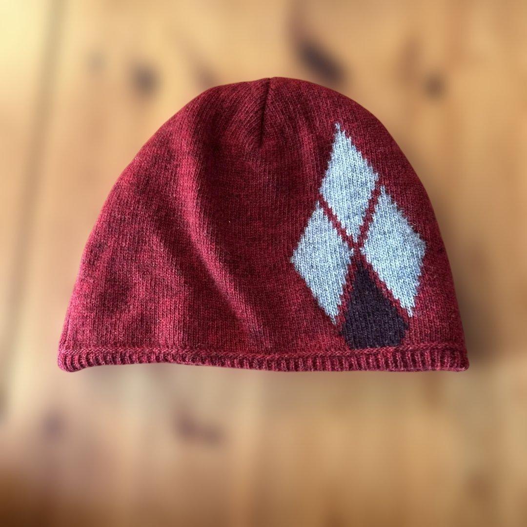Used mont-bell red knit cap diamond pattern FREE