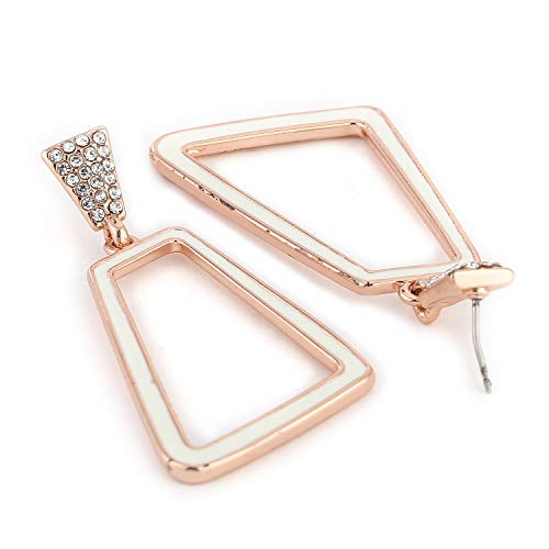 Estele Valentine Gifts For Girlfriend/Wife: 24Kt Rose Gold Tone Plated White Enamel Hexagon Danglers Earrings Girls and Women