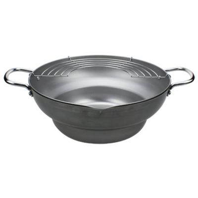 Pearl Metal Shokuzanmai Iron Stepped Tempura Pot 28cm (with Strainer) H-8825
