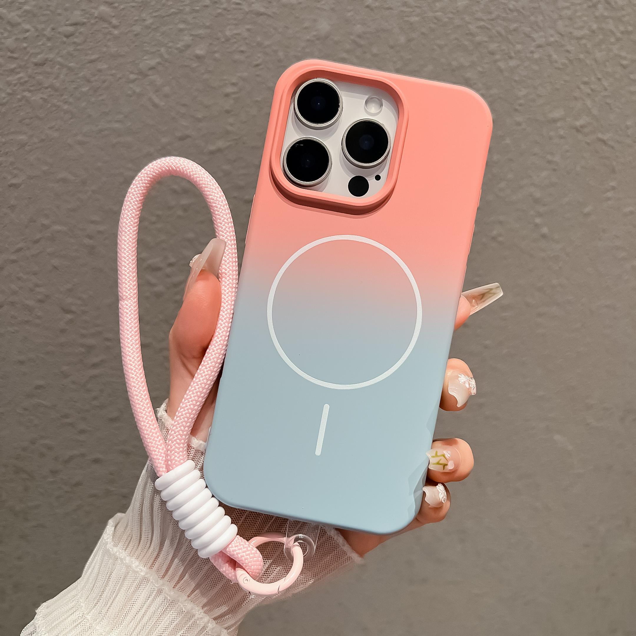 

Soft Liquid Silicone Gradient Colorful For Magsafe Magnetic Case for 16 15 14 Plus 13 12 11 Pro Max Shockproof Strap Rope Cover For iPhone 12 Pro