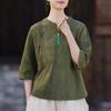 Dames Vintage Shirts Tops Zomer Chinese Stijl Staande Kraag Tie-dye Knopen Dames Blouses