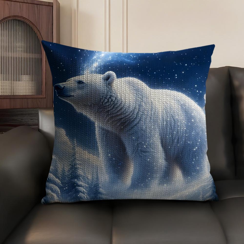 Polar Bear Cute Cushion Cover Natural Linen Organic Fabric Double-Sided Printing Sofa Home Decor Gift Pillow Case