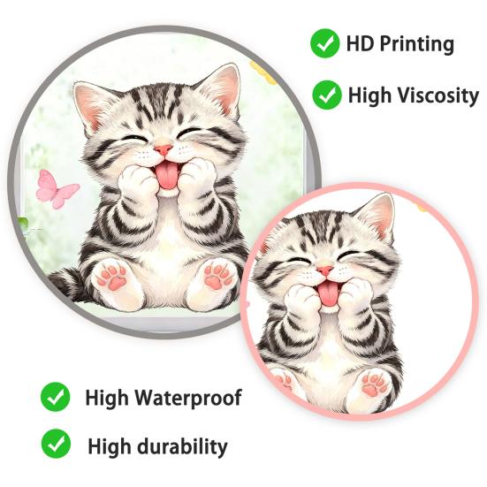 Cute Cat Window Cling, Cartoon Kitten Butterfly Decals, Reusable Watercolor Animal Static Glass Sticker for Kids Room Bathroom Decor