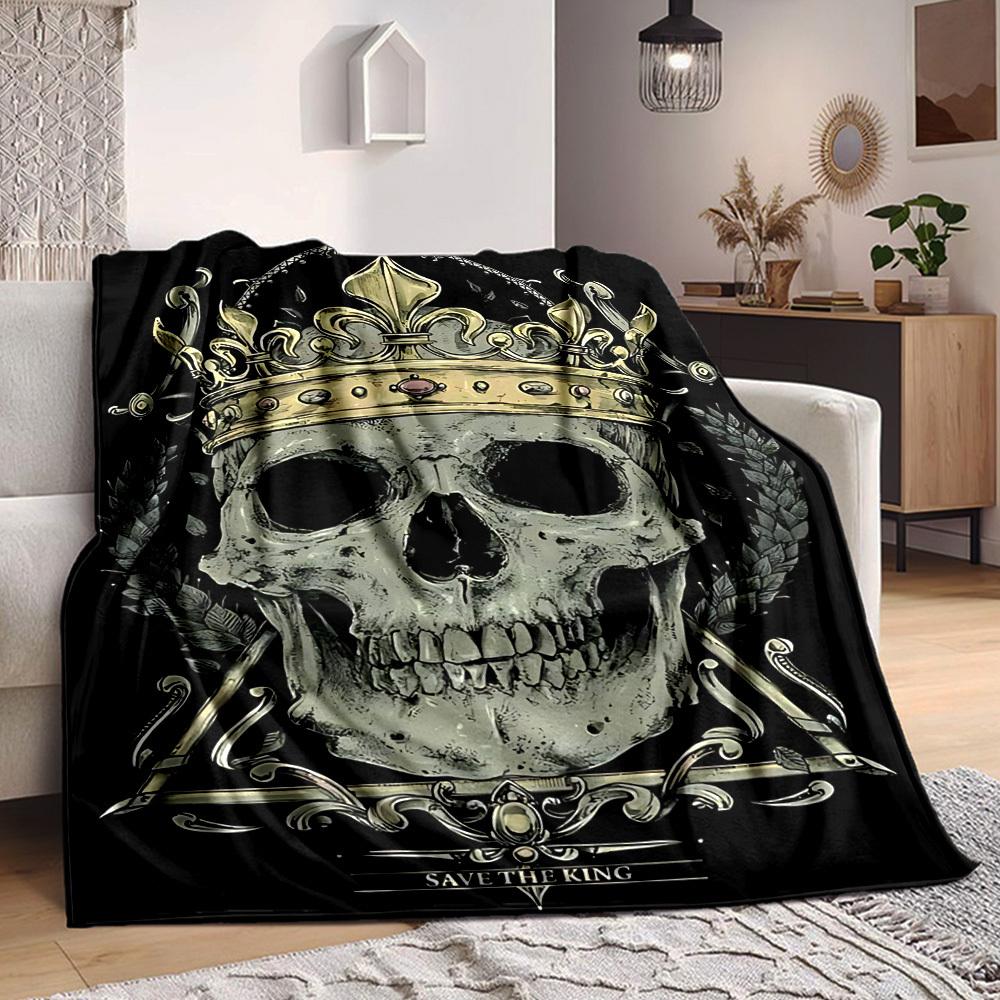 1PC Crown Skull Print Blanket, Soft Throw Blanket - Warm & Cozy for Couch, Bed, Office, and Travel yy250912223 75x90cm