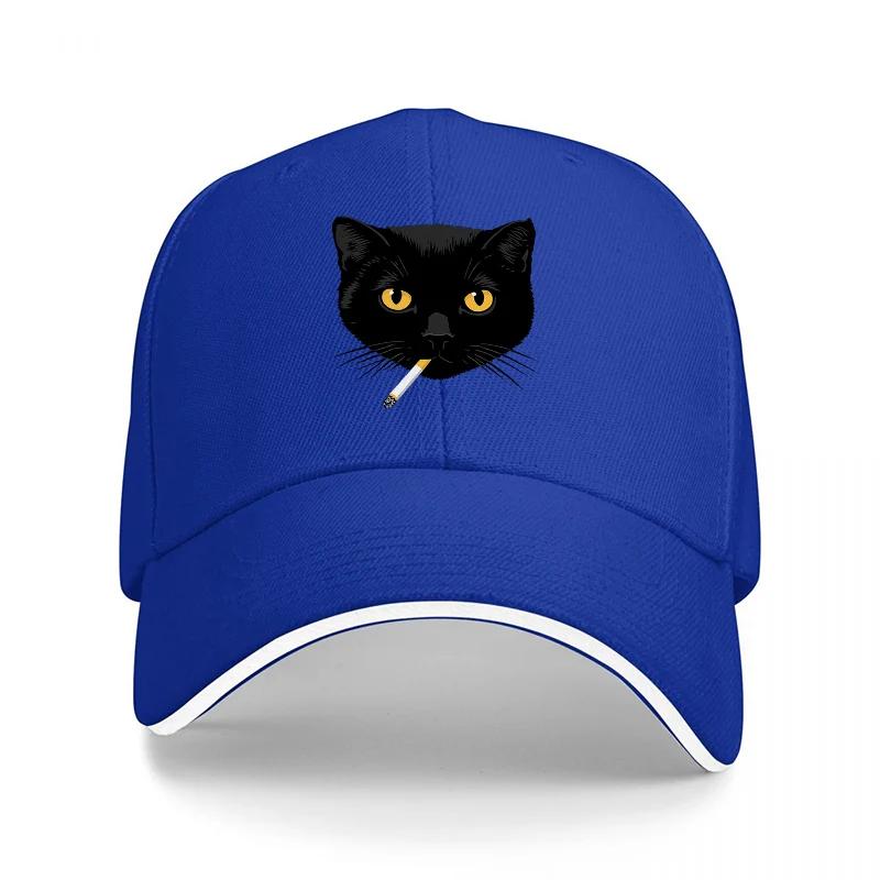 Black Cat With Cigarette Baseball Cap Cool Animal Design Fashionable Streetwear Hat for Men and Women