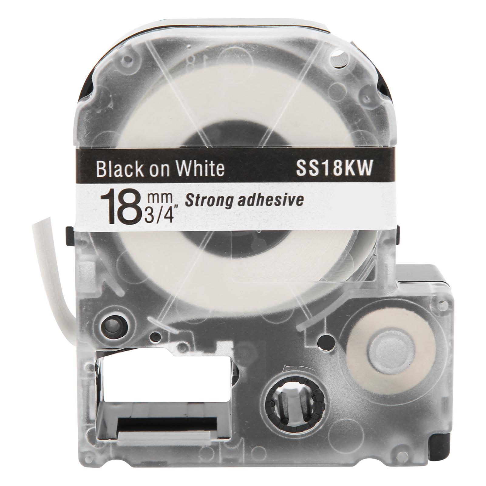 

Label Maker Tape 18mm PET WaterProof Labeling Tape for Epson Label Printer KingJim Label Machine White background black letter