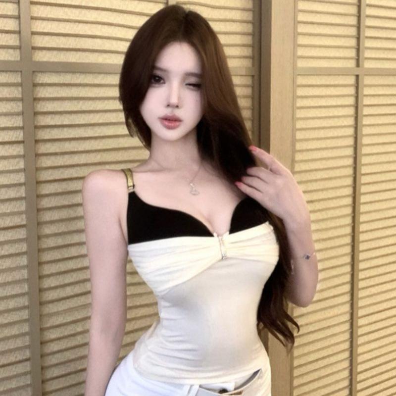 Summer new sweet and spicy fake two-piece sling vest female slim and thin design versatile sleeveless top