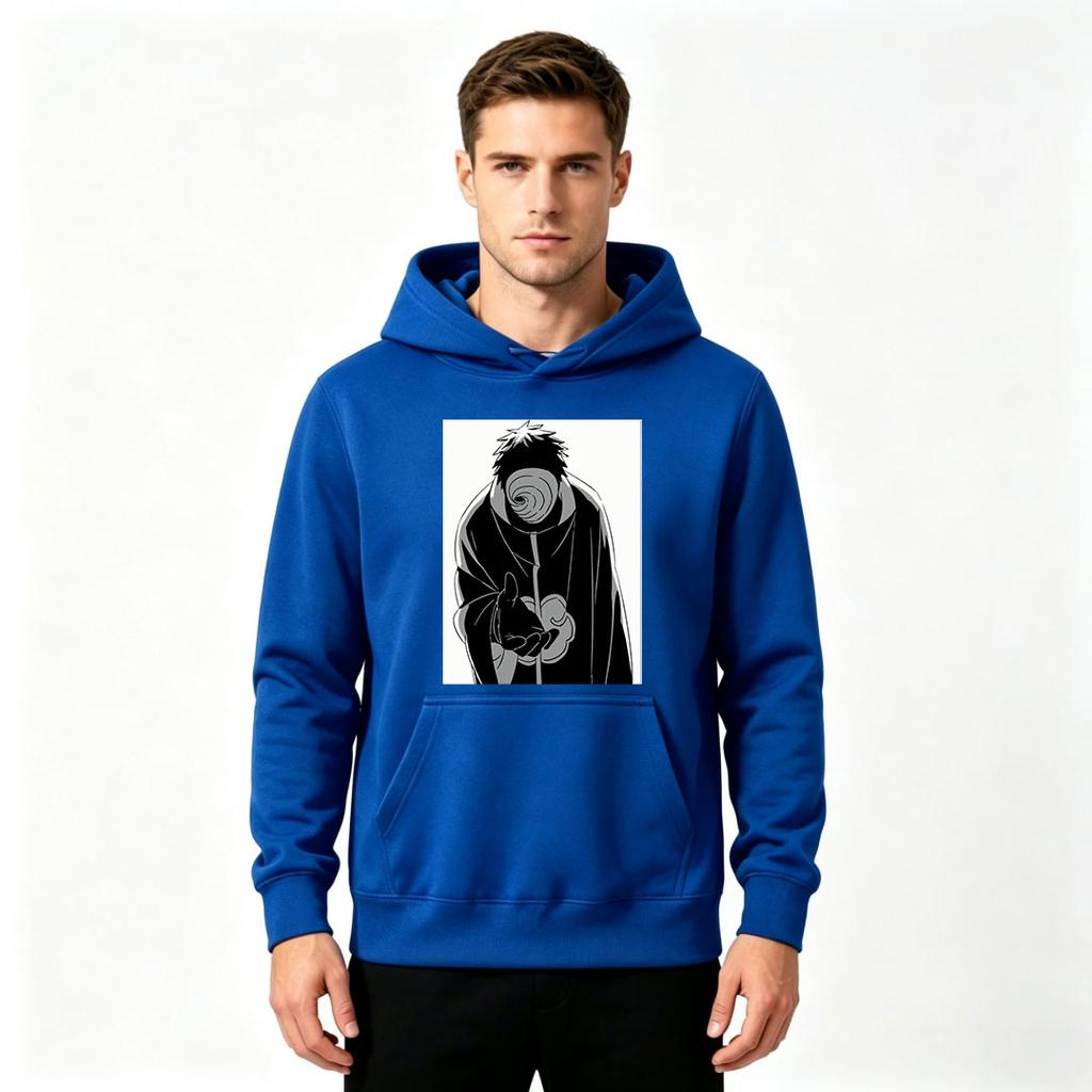 Men Anime Spiral Mask Character Print Pullover Hoodie Casual Long Sleeve Hooded Sweatshirt