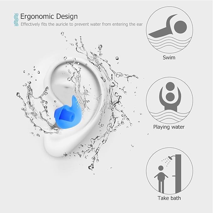 ZIRAK Reusable 4 Pairs Waterproof Silicone Ear Plugs for Swimming, Soft Ergonomic Noise Reduction Earplugs with Storage Case for Adults & Kids(St