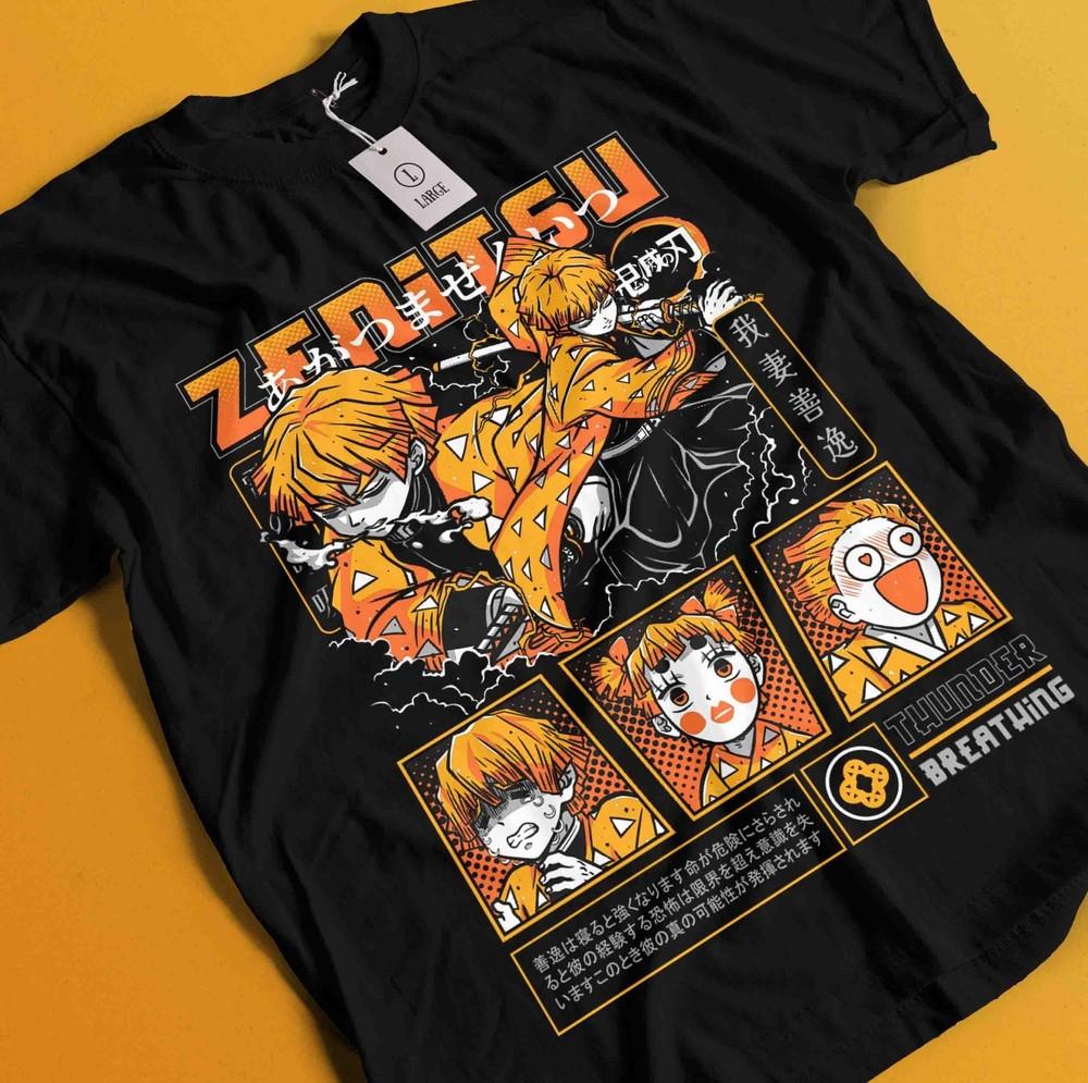 

Demon Slayer Shirt Zenitsu Tshirt Tanjiro T-Shirt Muzan Doma Tee Inosuke Nezuko S