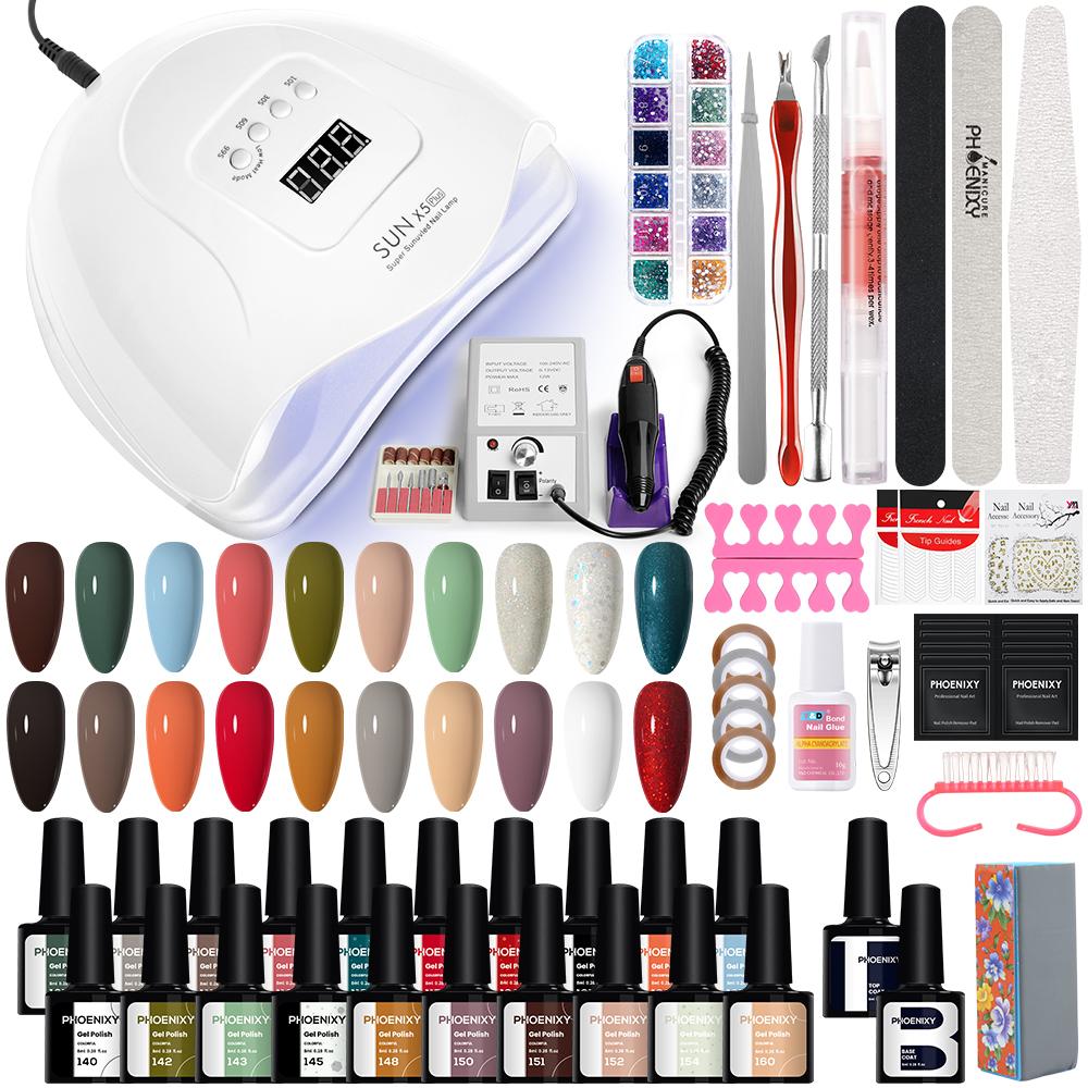 PHOENIXY Gel Nail Starter Kit 20 Colors Gel Nail Polish and 80W UV LED Lamp Nail Dryer Top Base coat Nail Art Tool Set