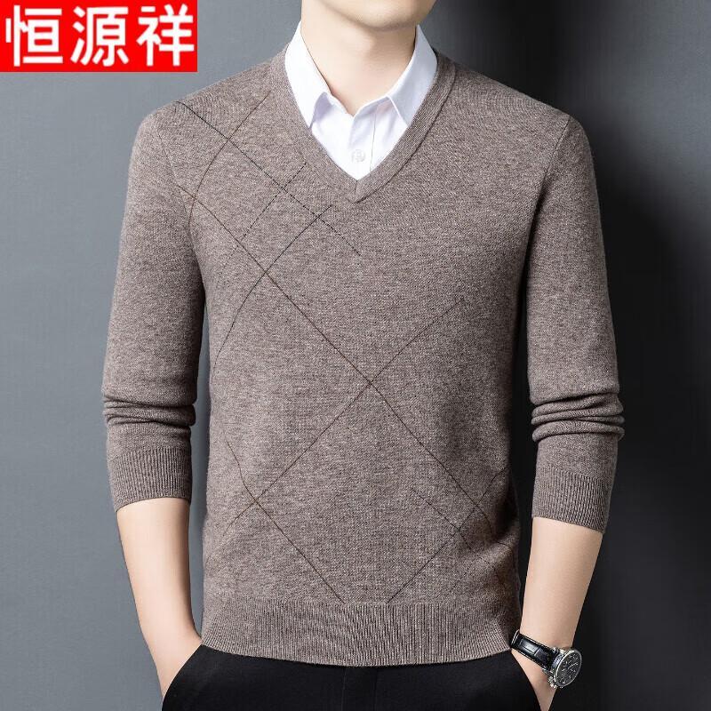 

Hengyuanxiang Men s V-Neck Pure Wool Pullover Sweater XL